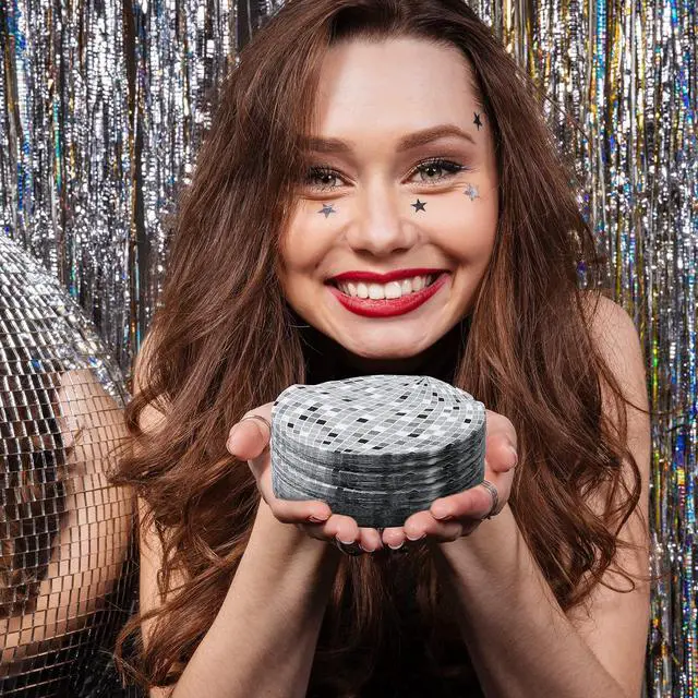 Alt view image 4 of 6 - Colarr 100 Pcs Disco Ball Napkins Disco Party Supplies Wedding Decorations | Silver Ball Paper, Stylish Disposable Napkins for Cocktail Dinner, 70s 80s 90s Birthday, Bachelorette, Beverage Party Decor