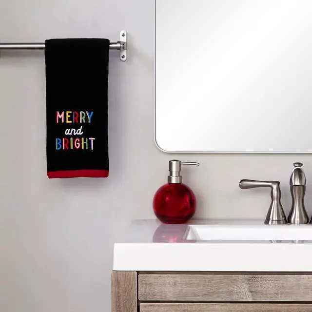 Alt view image 5 of 5 - SKL Home Christmas Rainbow Merry Hand Towel Set-2pc, 100% Cotton, Black | Soft, embroidered velour. Great for the bathroom, kitchen or bar & holiday gifting.