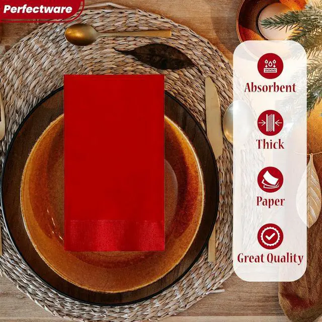Alt view image 3 of 7 - Perfectware- 2 Ply Dinner Napkin Red- 50 CT Red 2 Ply"15 x 17" Paper Dinner Napkins - Pack of 50 CT. Ideal for Party., (PWRedDinnerNapkin-50CT)