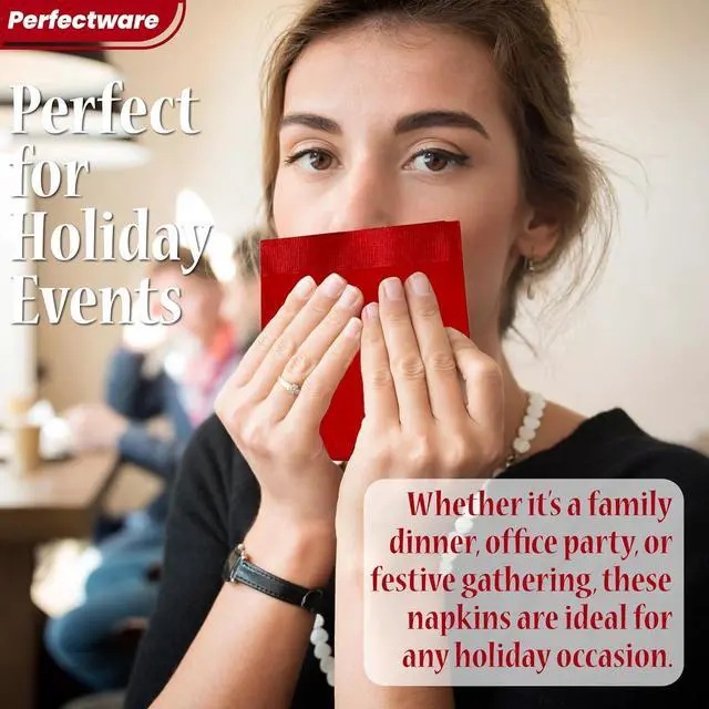 Alt view image 7 of 7 - Perfectware- 2 Ply Dinner Napkin Red- 50 CT Red 2 Ply"15 x 17" Paper Dinner Napkins - Pack of 50 CT. Ideal for Party., (PWRedDinnerNapkin-50CT)