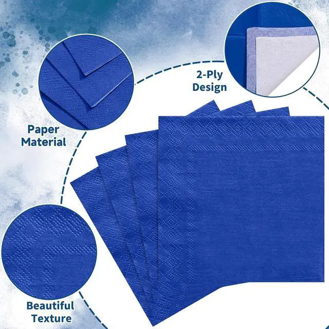 Alt view image 3 of 7 - NatNarr 120 Pcs Royal Blue Cocktail Napkins 5 Inch Dessert Beverage Napkins | Blue Napkins Disposable for Birthday, Baby Shower, Wedding, Soft and Absorbent