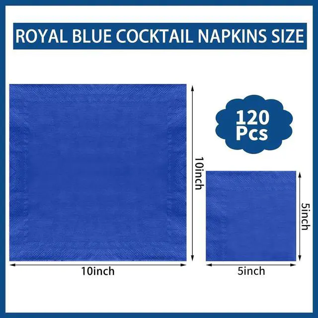 Alt view image 2 of 7 - NatNarr 120 Pcs Royal Blue Cocktail Napkins 5 Inch Dessert Beverage Napkins | Blue Napkins Disposable for Birthday, Baby Shower, Wedding, Soft and Absorbent