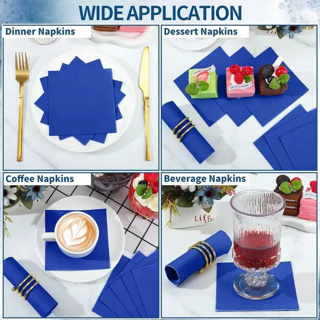 Alt view image 6 of 7 - NatNarr 120 Pcs Royal Blue Cocktail Napkins 5 Inch Dessert Beverage Napkins | Blue Napkins Disposable for Birthday, Baby Shower, Wedding, Soft and Absorbent