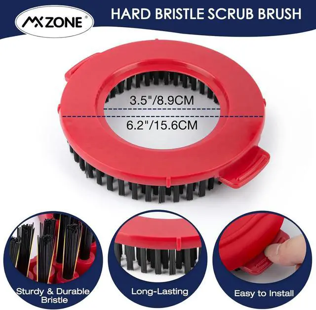 Alt view image 3 of 7 - Round Spin Mop Scrub Brush Head for Hurricane 360, Stiff Bristle | Fits 6.1-6.3 in mop systems. 6.2 in brush, 3.5 in inner rim. Stiff nylon bristles clean grout, tile, glass & walls.