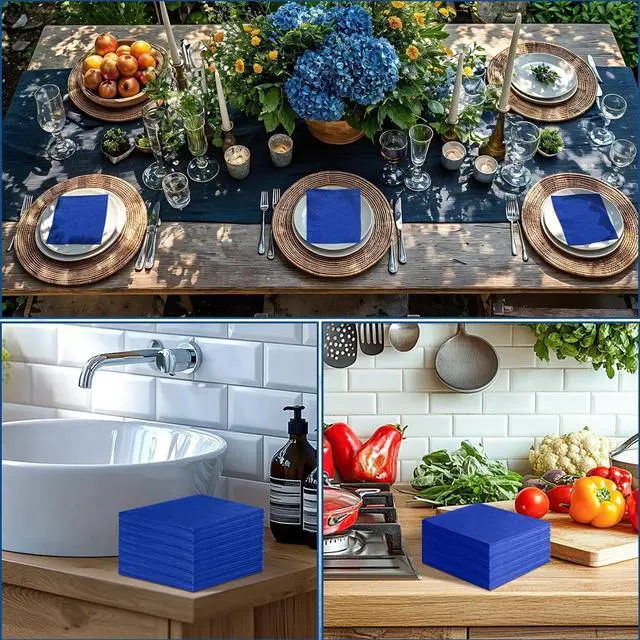 Alt view image 7 of 7 - NatNarr 120 Pcs Royal Blue Cocktail Napkins 5 Inch Dessert Beverage Napkins | Blue Napkins Disposable for Birthday, Baby Shower, Wedding, Soft and Absorbent