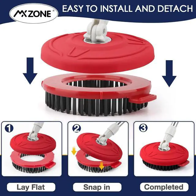 Alt view image 7 of 7 - Round Spin Mop Scrub Brush Head for Hurricane 360, Stiff Bristle | Fits 6.1-6.3 in mop systems. 6.2 in brush, 3.5 in inner rim. Stiff nylon bristles clean grout, tile, glass & walls.