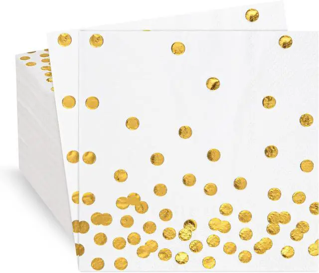 Main image of 80 Pack of White Paper Cocktail Napkins with Gold Foil Polka Dot ConfettiPolka Dot Party Supplies(5 x 5 in3-ply) (gold)