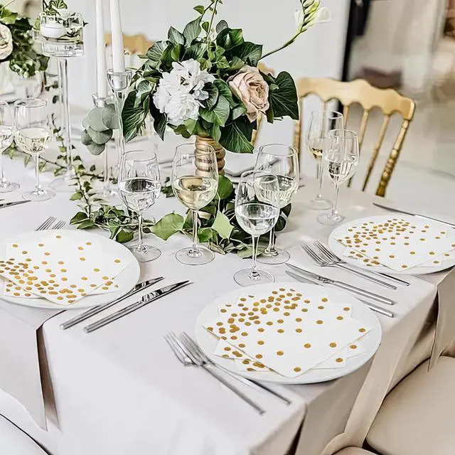Alt view image 6 of 7 - 80 Pack of White Paper Cocktail Napkins with Gold Foil Polka Dot ConfettiPolka Dot Party Supplies(5 x 5 in3-ply) (gold)