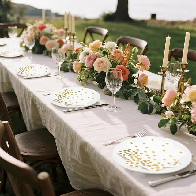 Alt view image 7 of 7 - 80 Pack of White Paper Cocktail Napkins with Gold Foil Polka Dot ConfettiPolka Dot Party Supplies(5 x 5 in3-ply) (gold)