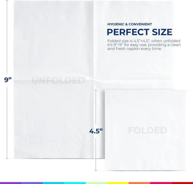 Alt view image 6 of 7 - Premium Party Beverage Napkins White - 100 Count, 2-Ply - Ideal for Parties, Weddings, Cocktails, and Events - 5"x 5" Absorbent Paper Napkins - Disposable and Colorful