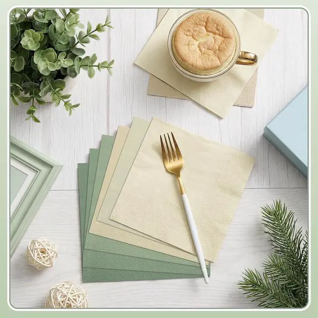 Alt view image 3 of 7 - NatNarr 120 Pcs Sage Green Napkins, 5×5 Inch Green Cockatil Napkin | 6 Green Shades Soft and Absorbent Sage Napkins for Weddings Bridal Baby Showers Engagement Camping Bachelorette