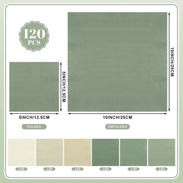 Alt view image 2 of 7 - NatNarr 120 Pcs Sage Green Napkins, 5×5 Inch Green Cockatil Napkin | 6 Green Shades Soft and Absorbent Sage Napkins for Weddings Bridal Baby Showers Engagement Camping Bachelorette