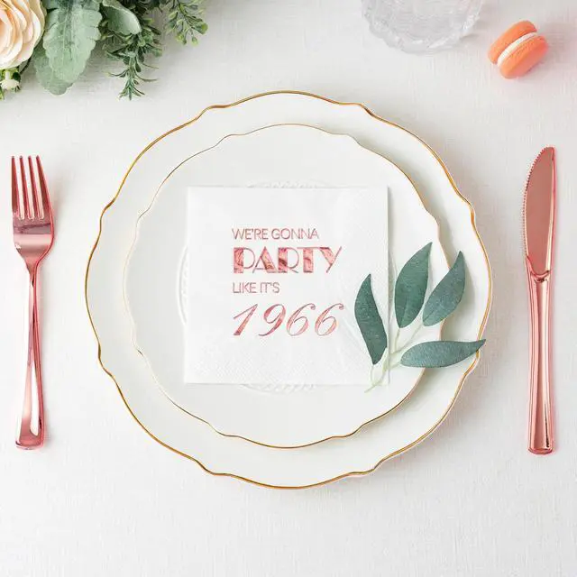Alt view image 3 of 5 - Crisky 60th Birthday Cocktail Napkins Rose Gold for Women 60th Birthday Party Decorations for Cake Dessert Berverage Table, 60th Birthday Party Supplies,50 Pcs Disposable Napkins, 3-Ply