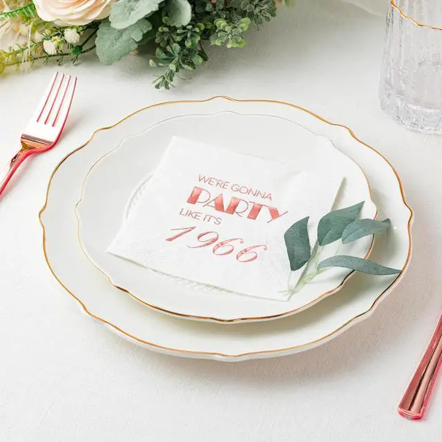 Alt view image 4 of 5 - Crisky 60th Birthday Cocktail Napkins Rose Gold for Women 60th Birthday Party Decorations for Cake Dessert Berverage Table, 60th Birthday Party Supplies,50 Pcs Disposable Napkins, 3-Ply