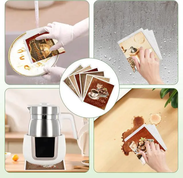 Alt view image 6 of 7 - Swedish Dishcloths for Kitchen, 6 Pack Vintage Coffee Swedish Dish Cloths for Washing Dishes, Reusable Washable Absorbent Dish Towels for Home Kitchen Cleaning Quick Drying