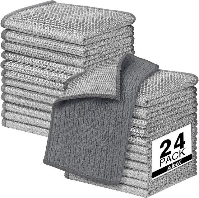 Main image of AIDEA Non Scratch Wire Dishcloth 24PK, Dish Cloths for Washing Dishes 7"×8" | Upgraded Wire Dishwashing Rag, Dual Sided,Stainless Steel Wipes, Steel Scrubber for Cookware, Sinks, Stove Tops, Grey