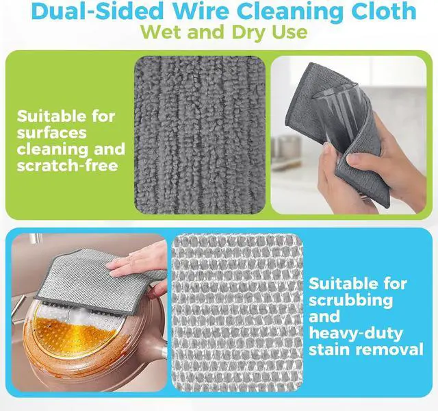 Alt view image 3 of 7 - AIDEA Non Scratch Wire Dishcloth 24PK, Dish Cloths for Washing Dishes 7"×8" | Upgraded Wire Dishwashing Rag, Dual Sided,Stainless Steel Wipes, Steel Scrubber for Cookware, Sinks, Stove Tops, Grey