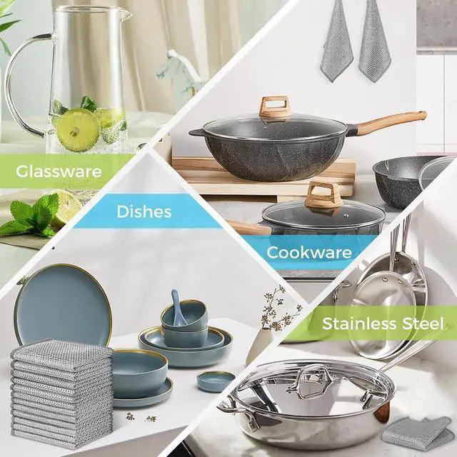 Alt view image 4 of 7 - AIDEA Non Scratch Wire Dishcloth 24PK, Dish Cloths for Washing Dishes 7"×8" | Upgraded Wire Dishwashing Rag, Dual Sided,Stainless Steel Wipes, Steel Scrubber for Cookware, Sinks, Stove Tops, Grey