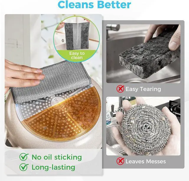 Alt view image 5 of 7 - AIDEA Non Scratch Wire Dishcloth 24PK, Dish Cloths for Washing Dishes 7"×8" | Upgraded Wire Dishwashing Rag, Dual Sided,Stainless Steel Wipes, Steel Scrubber for Cookware, Sinks, Stove Tops, Grey