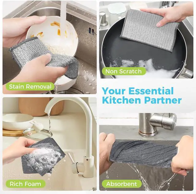 Alt view image 7 of 7 - AIDEA Non Scratch Wire Dishcloth 24PK, Dish Cloths for Washing Dishes 7"×8" | Upgraded Wire Dishwashing Rag, Dual Sided,Stainless Steel Wipes, Steel Scrubber for Cookware, Sinks, Stove Tops, Grey