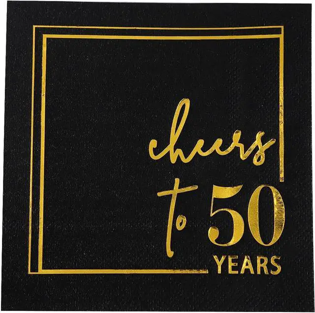 Main image of Cheers to Years Cocktail Napkins - 50 PK - 3-Ply Birthday Napkins 5x5 Inches Disposable Party Napkins Beverage Paper Napkins or Birthday Decorations Wedding Anniversary Black and Gold (50 Years)