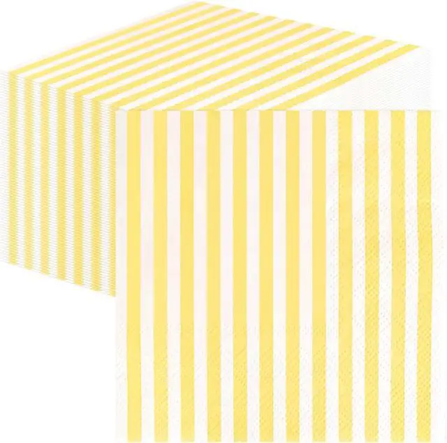 Main image of SietDESEO 50 Pieces Yellow Striped Napkins Disposable 3-Ply Yellow and White Striped Cocktail Napkins Paper Dinner Napkins for Birthday Baby Shower Wedding Party Beverage Napkin