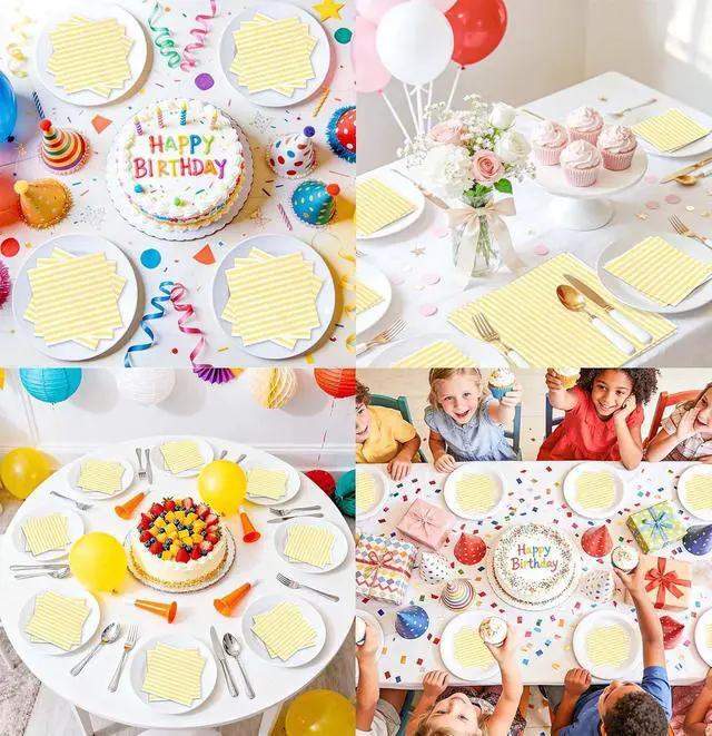 Alt view image 7 of 7 - SietDESEO 50 Pieces Yellow Striped Napkins Disposable 3-Ply Yellow and White Striped Cocktail Napkins Paper Dinner Napkins for Birthday Baby Shower Wedding Party Beverage Napkin