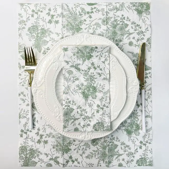 Alt view image 3 of 6 - WRAPAHOLIC 50Pcs Sage Green Floral Guest Napkins - Guest Disposable Hand Towels for Bathroom, Bridal and Baby Shower, Tea Party, Garden Party, Birthday Party - 4.3 x 7.9 In