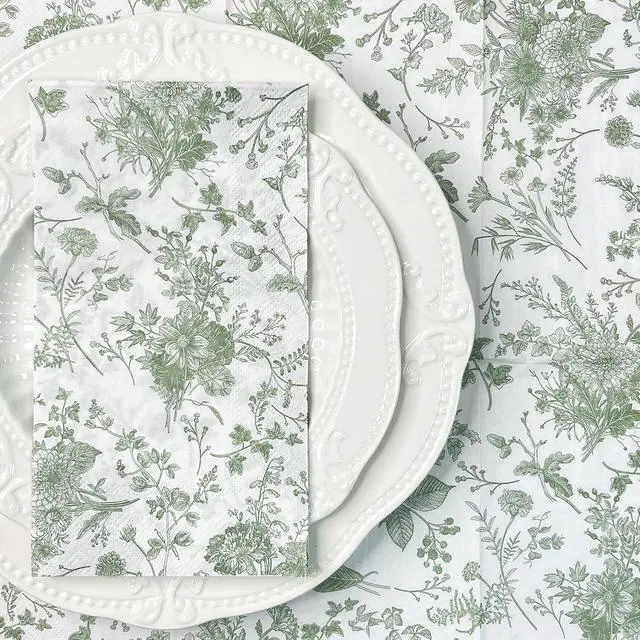 Alt view image 4 of 6 - WRAPAHOLIC 50Pcs Sage Green Floral Guest Napkins - Guest Disposable Hand Towels for Bathroom, Bridal and Baby Shower, Tea Party, Garden Party, Birthday Party - 4.3 x 7.9 In