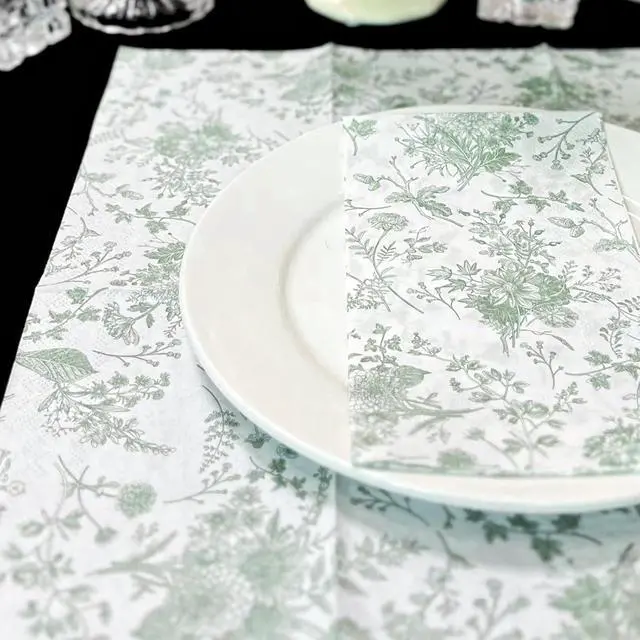 Alt view image 5 of 6 - WRAPAHOLIC 50Pcs Sage Green Floral Guest Napkins - Guest Disposable Hand Towels for Bathroom, Bridal and Baby Shower, Tea Party, Garden Party, Birthday Party - 4.3 x 7.9 In