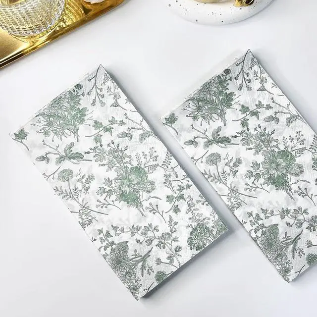 Alt view image 6 of 6 - WRAPAHOLIC 50Pcs Sage Green Floral Guest Napkins - Guest Disposable Hand Towels for Bathroom, Bridal and Baby Shower, Tea Party, Garden Party, Birthday Party - 4.3 x 7.9 In