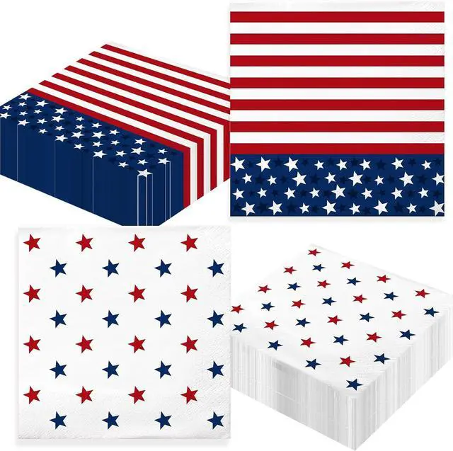 Main image of 4th of July Napkins 50 Count Paper Patriotic Napkins | Disposable 2-Ply, Cocktail Size, Star Spangled, Memorial Day, Labor Day, Veterans Day, Bulk Party Favors