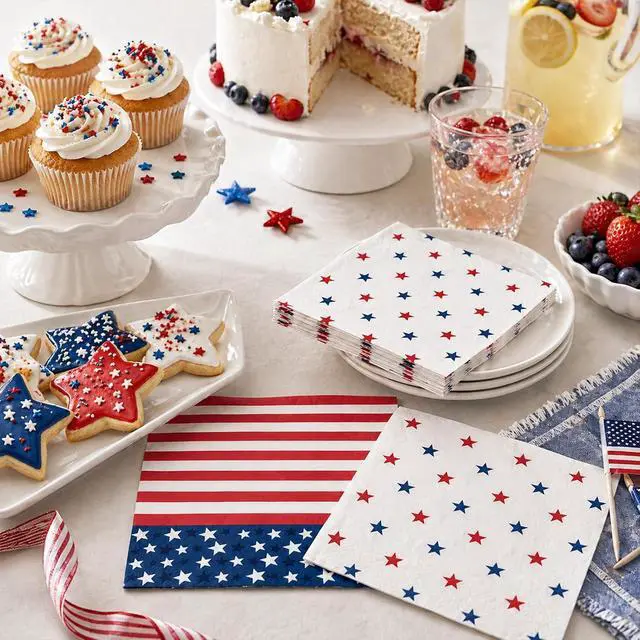 Alt view image 7 of 7 - 4th of July Napkins 50 Count Paper Patriotic Napkins | Disposable 2-Ply, Cocktail Size, Star Spangled, Memorial Day, Labor Day, Veterans Day, Bulk Party Favors