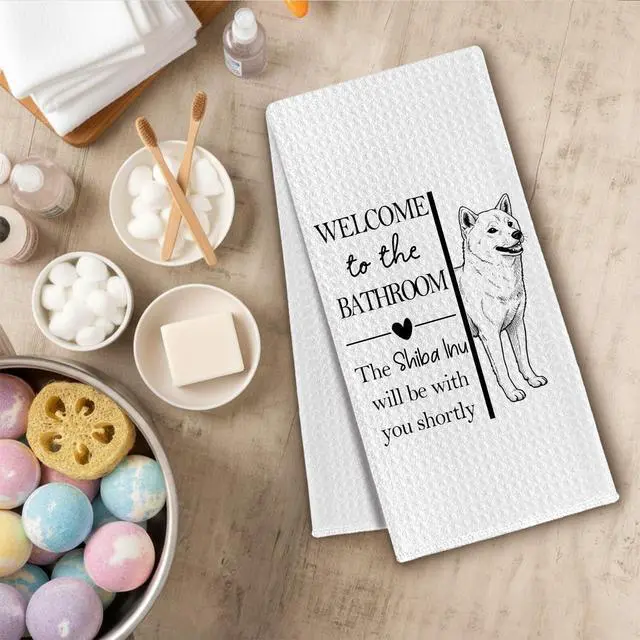 Alt view image 3 of 6 - Shiba Inu Gifts Bathroom Hand Towels, Shiba Inu Dog Owner Lovers Gifts for Women, Funny Dog Decorative Hand Towel for Bathroom Kitchen Decor, 16x24 Inch