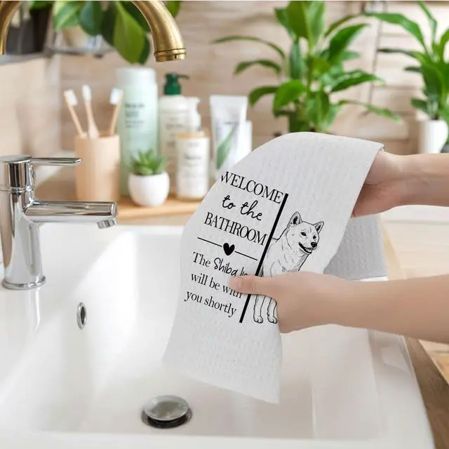 Alt view image 2 of 6 - Shiba Inu Gifts Bathroom Hand Towels, Shiba Inu Dog Owner Lovers Gifts for Women, Funny Dog Decorative Hand Towel for Bathroom Kitchen Decor, 16x24 Inch