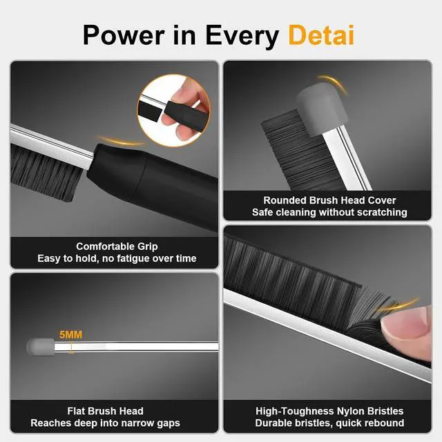 Alt view image 2 of 7 - Crevice Cleaning Brush 3 Pack, Stainless Steel Bristle Support Rod, Rust-Resistant & Durable, Rounded Protective Head, Stiff Bristles for Tile Grout, Bathroom Gaps & Window Groove Brushes