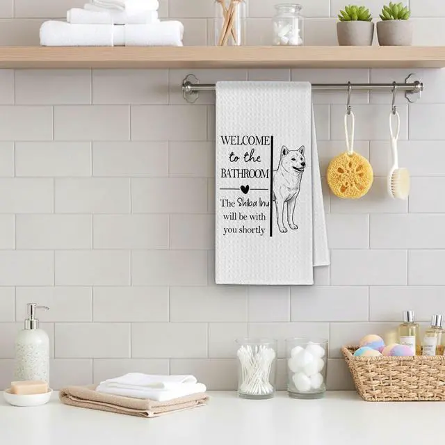 Alt view image 4 of 6 - Shiba Inu Gifts Bathroom Hand Towels, Shiba Inu Dog Owner Lovers Gifts for Women, Funny Dog Decorative Hand Towel for Bathroom Kitchen Decor, 16x24 Inch