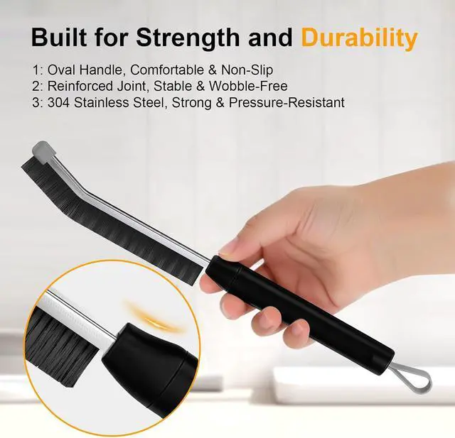 Alt view image 3 of 7 - Crevice Cleaning Brush 3 Pack, Stainless Steel Bristle Support Rod, Rust-Resistant & Durable, Rounded Protective Head, Stiff Bristles for Tile Grout, Bathroom Gaps & Window Groove Brushes