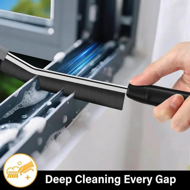Alt view image 4 of 7 - Crevice Cleaning Brush 3 Pack, Stainless Steel Bristle Support Rod, Rust-Resistant & Durable, Rounded Protective Head, Stiff Bristles for Tile Grout, Bathroom Gaps & Window Groove Brushes