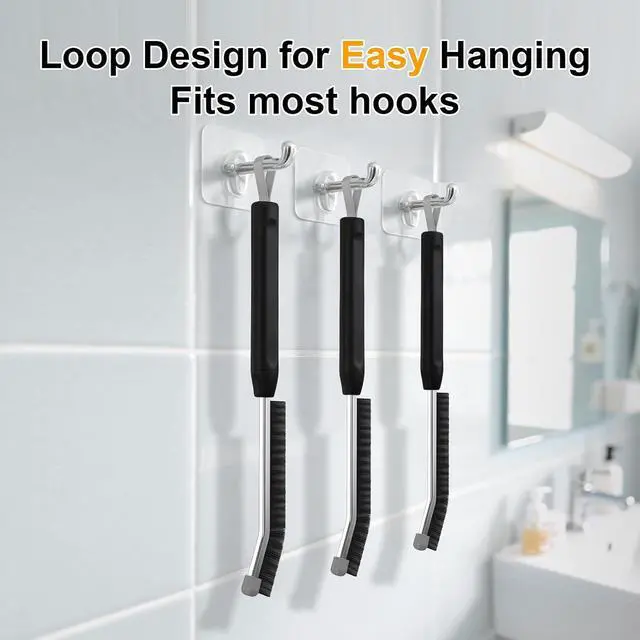Alt view image 7 of 7 - Crevice Cleaning Brush 3 Pack, Stainless Steel Bristle Support Rod, Rust-Resistant & Durable, Rounded Protective Head, Stiff Bristles for Tile Grout, Bathroom Gaps & Window Groove Brushes
