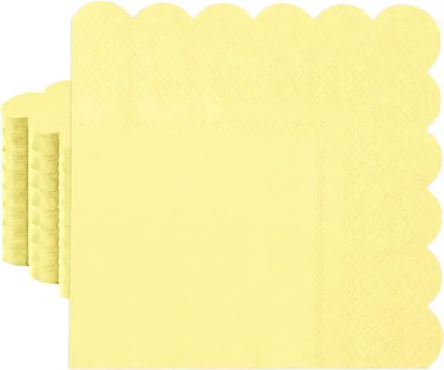 Main image of HEIPINIUYE 50 Pieces 2-ply Yellow Napkin Disposable Scalloped Cocktail Napkins Beverage Napkins Dessert Napkins Paper Napkins for Wedding Birthday Party Paper Dinner Napkins