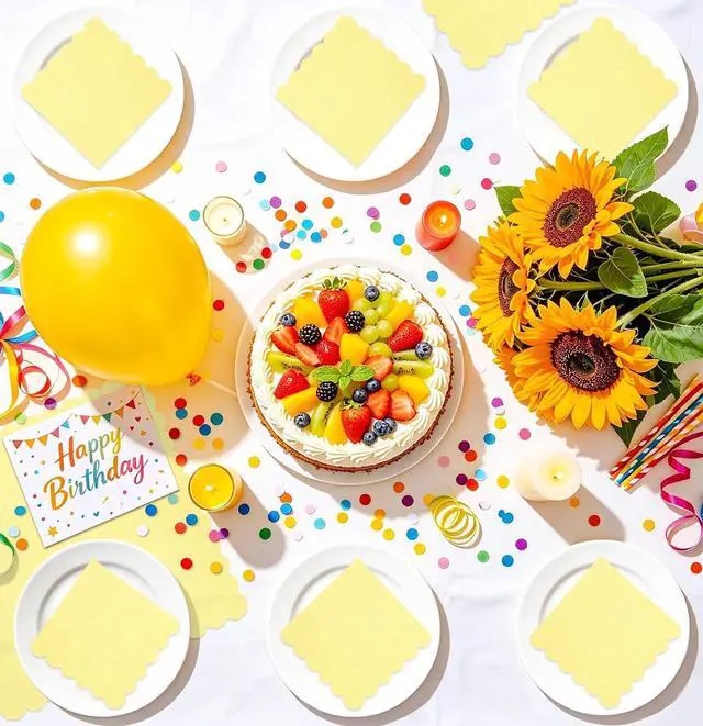 Alt view image 4 of 7 - HEIPINIUYE 50 Pieces 2-ply Yellow Napkin Disposable Scalloped Cocktail Napkins Beverage Napkins Dessert Napkins Paper Napkins for Wedding Birthday Party Paper Dinner Napkins