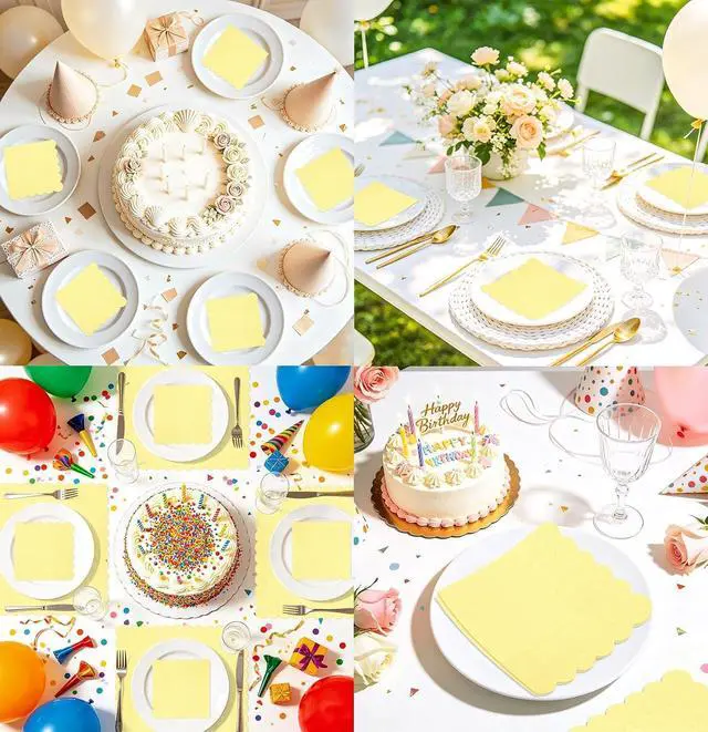 Alt view image 6 of 7 - HEIPINIUYE 50 Pieces 2-ply Yellow Napkin Disposable Scalloped Cocktail Napkins Beverage Napkins Dessert Napkins Paper Napkins for Wedding Birthday Party Paper Dinner Napkins