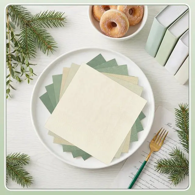 Alt view image 7 of 7 - NatNarr 120 Pcs Sage Green Napkins, 5×5 Inch Green Cockatil Napkin | 6 Green Shades Soft and Absorbent Sage Napkins for Weddings Bridal Baby Showers Engagement Camping Bachelorette