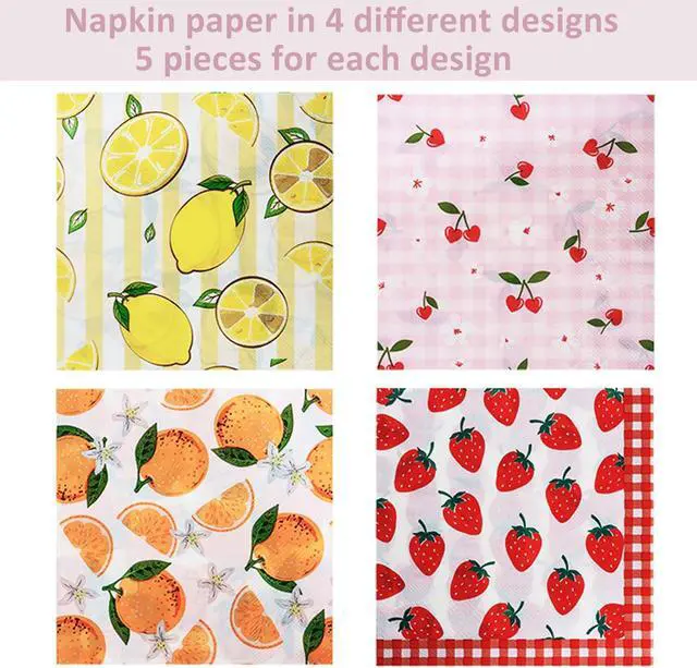 Alt view image 7 of 7 - Penta Angel Floral Napkins for Craft 20Pcs Assorted Decorative Flower Cocktail Paper Napkins for Art Crafting DIY Birthday Wedding Spring Tea Party Decoration (Fruits)