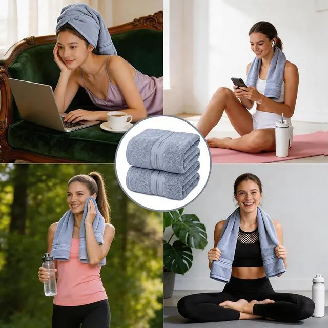 Alt view image 3 of 7 - Premium Hand Towels Set for Bathroom, 2 Pack, 12" x 27", Light Grey | 100% Cotton, Quick Dry, Ultra Soft, Highly Absorbent, Lightweight, For Gym, Shower, Hotel, and Spa