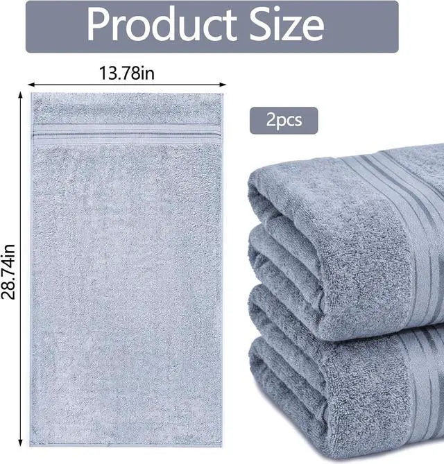 Alt view image 4 of 7 - Premium Hand Towels Set for Bathroom, 2 Pack, 12" x 27", Light Grey | 100% Cotton, Quick Dry, Ultra Soft, Highly Absorbent, Lightweight, For Gym, Shower, Hotel, and Spa