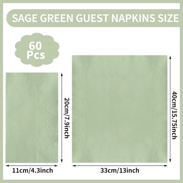 Alt view image 2 of 7 - NatNarr 60 Pcs Sage Green Napkins Disposable Easter Sage Green Dinner Napkin Decorative Guest Bathroom Napkins Green Napkin for Wedding, Baby Shower, Bathroom, Kithchen
