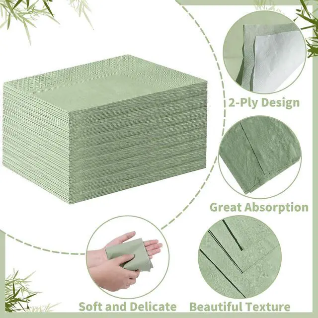 Alt view image 3 of 7 - NatNarr 60 Pcs Sage Green Napkins Disposable Easter Sage Green Dinner Napkin Decorative Guest Bathroom Napkins Green Napkin for Wedding, Baby Shower, Bathroom, Kithchen