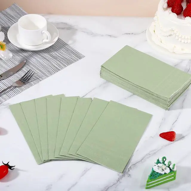 Alt view image 4 of 7 - NatNarr 60 Pcs Sage Green Napkins Disposable Easter Sage Green Dinner Napkin Decorative Guest Bathroom Napkins Green Napkin for Wedding, Baby Shower, Bathroom, Kithchen